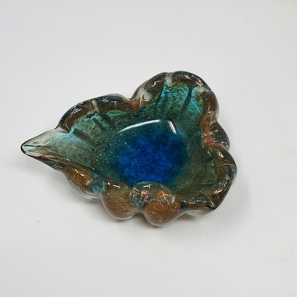 Murano Like Glass Ultramarine Gold Flecking Sculptured Bowl Barovier & Toso MCM - Picture 8 of 8